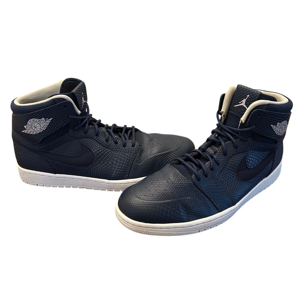 Nike Mens 11.5 Air Jordan 1 High Nouveau Navy Snakeskin 819176-407 2016 Sneakers - Picture 3 of 16